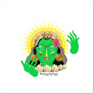 Green Tara with Sun and Mantra Posters and Art